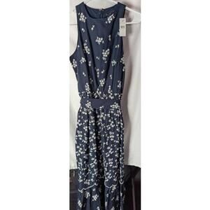 Ann Taylor SZ 4 Blue Sleeveless Maxi Dress with White Floral Embroidery NWT
